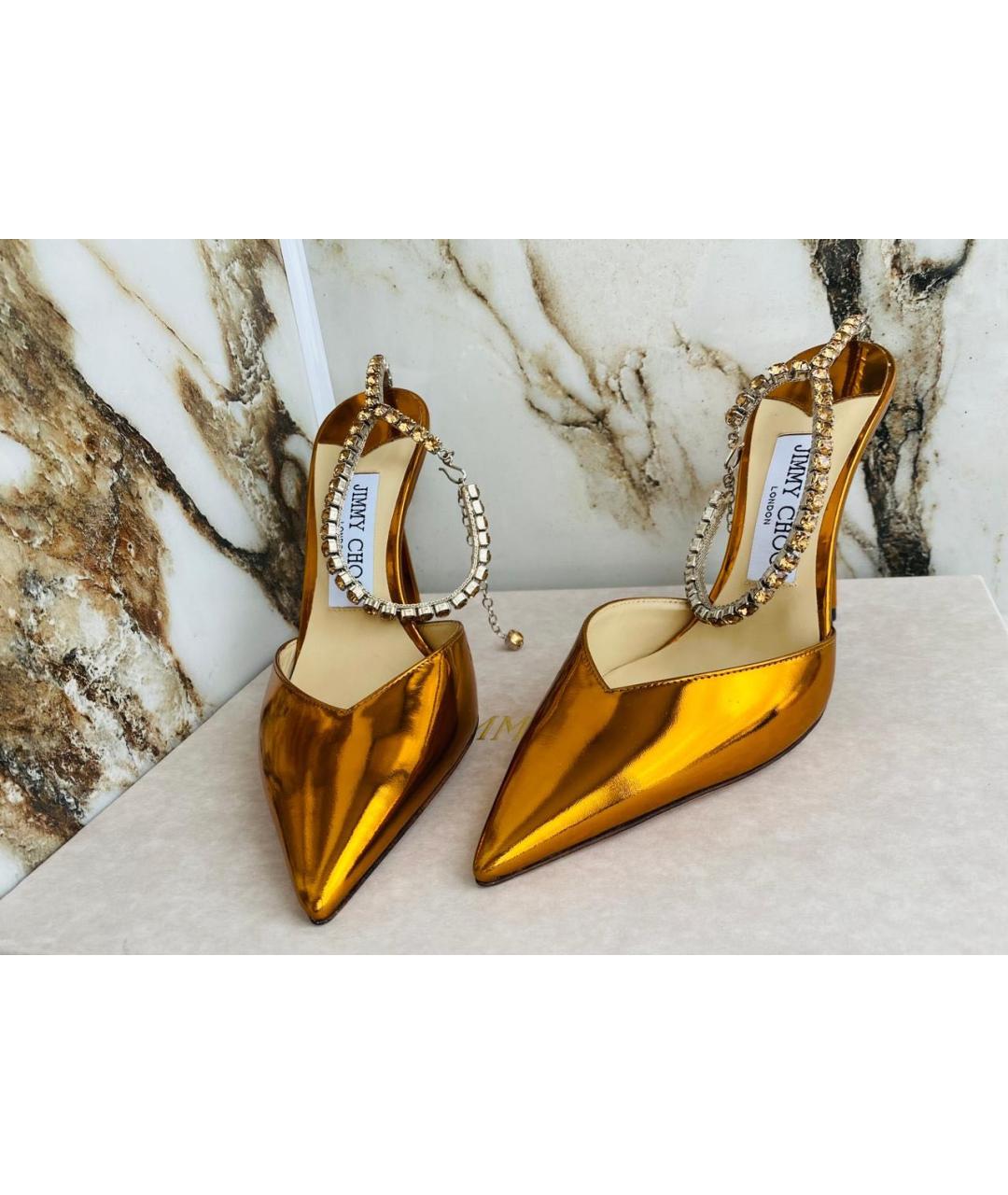 JIMMY CHOO Золотые кожаные туфли, фото 2