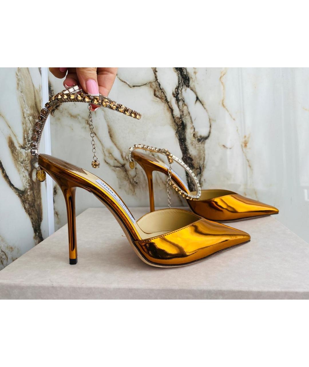 JIMMY CHOO Золотые кожаные туфли, фото 9