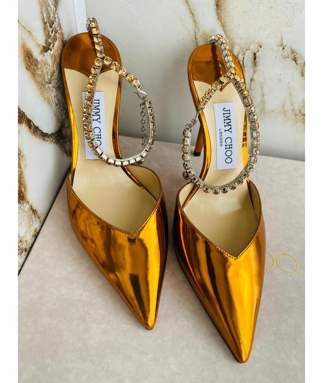 JIMMY CHOO Золотые кожаные туфли, фото 7
