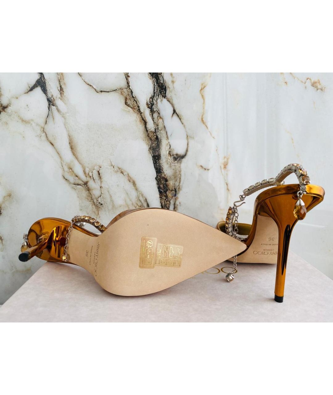 JIMMY CHOO Золотые кожаные туфли, фото 4