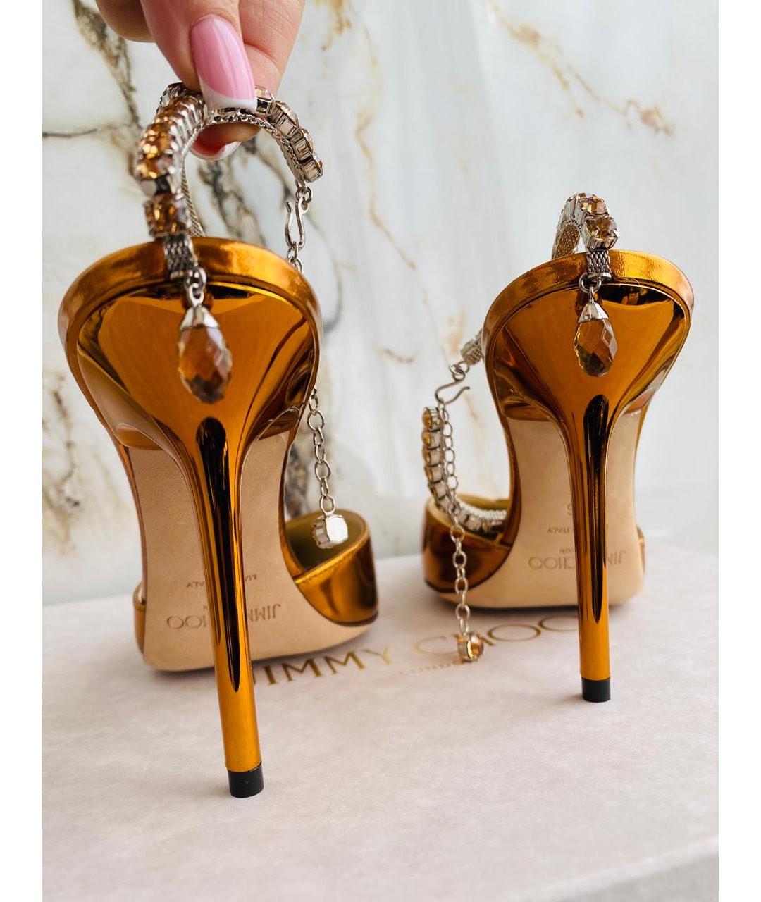 JIMMY CHOO Золотые кожаные туфли, фото 3