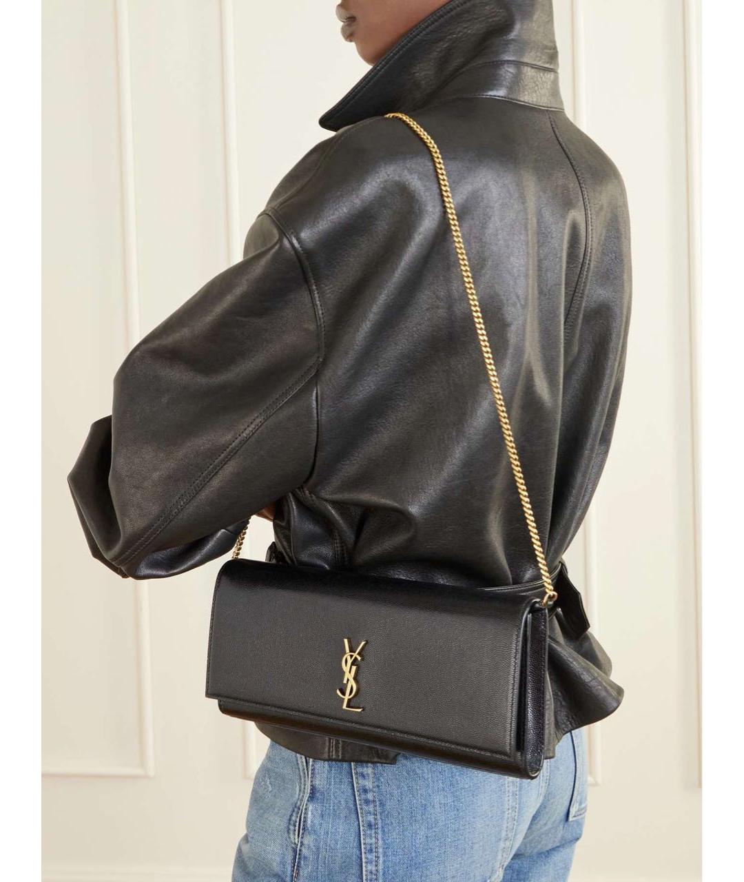 SAINT LAURENT Черная кожаная сумка через плечо, фото 2