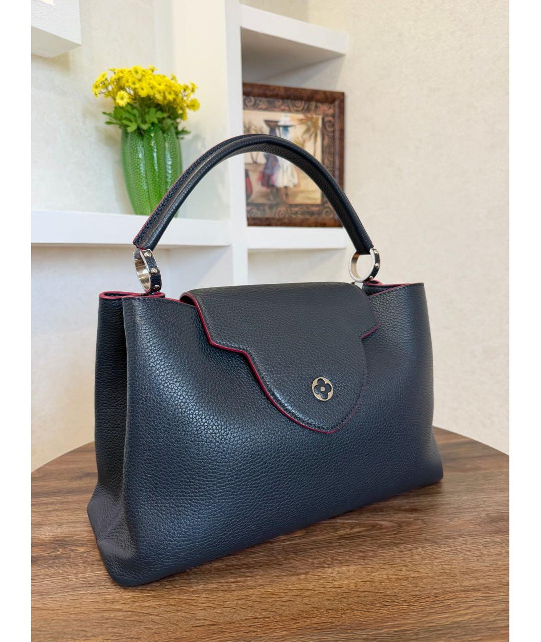 LOUIS VUITTON Темно-синяя кожаная сумка тоут, фото 4
