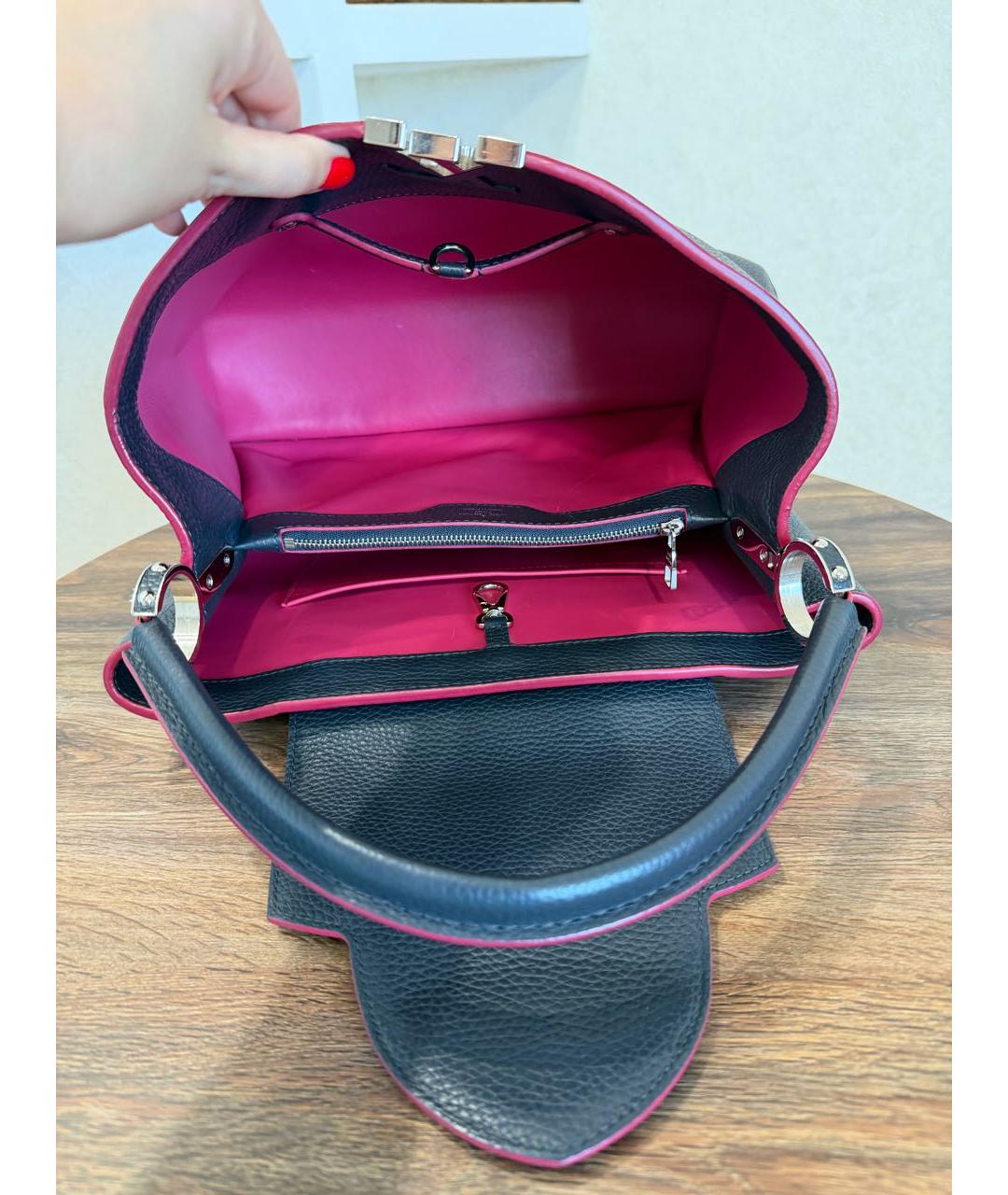 LOUIS VUITTON Темно-синяя кожаная сумка тоут, фото 8