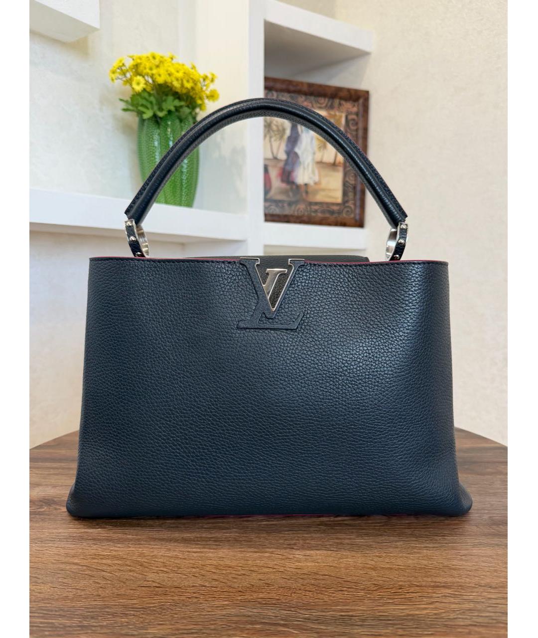 LOUIS VUITTON Темно-синяя кожаная сумка тоут, фото 2