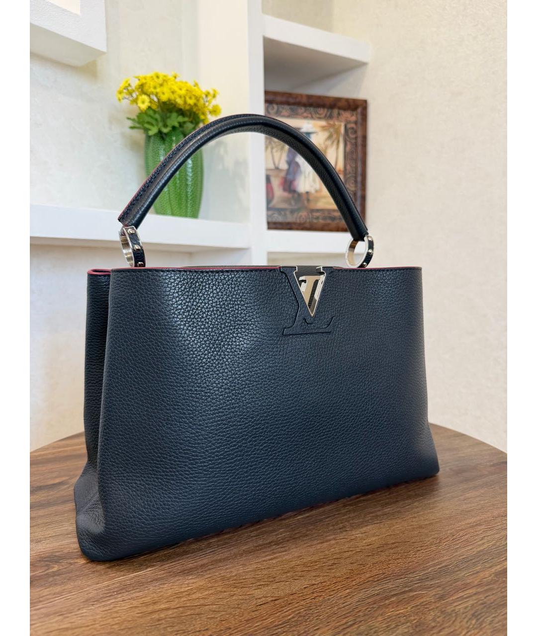 LOUIS VUITTON Темно-синяя кожаная сумка тоут, фото 3