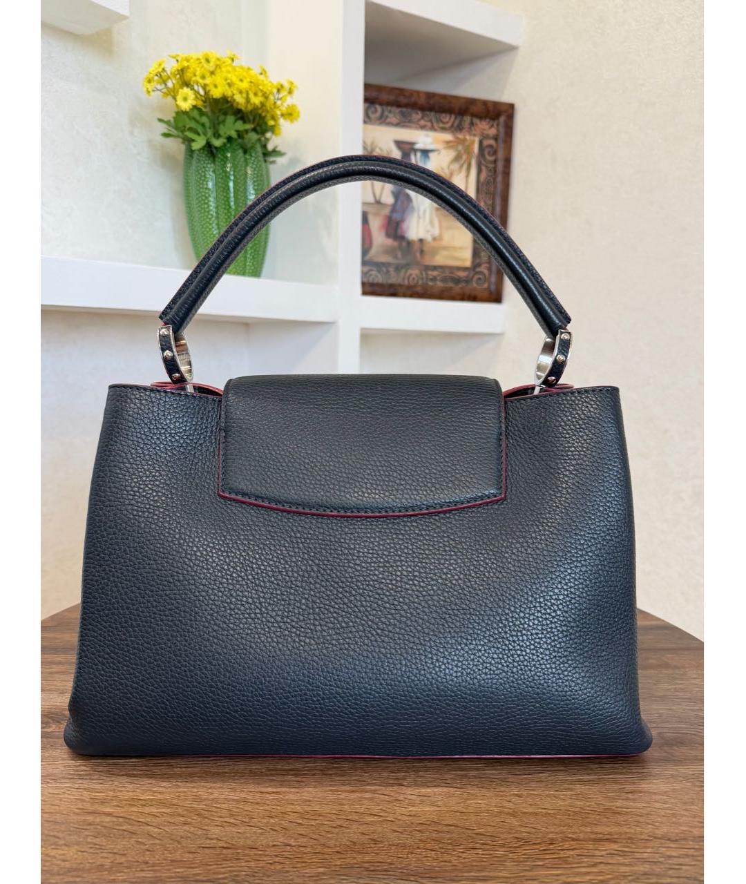 LOUIS VUITTON Темно-синяя кожаная сумка тоут, фото 5