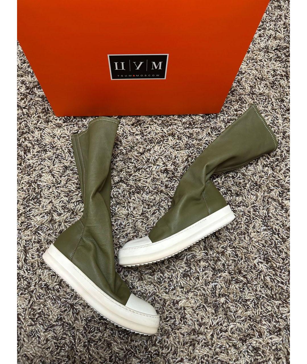 RICK OWENS Хаки кожаные ботфорты, фото 2