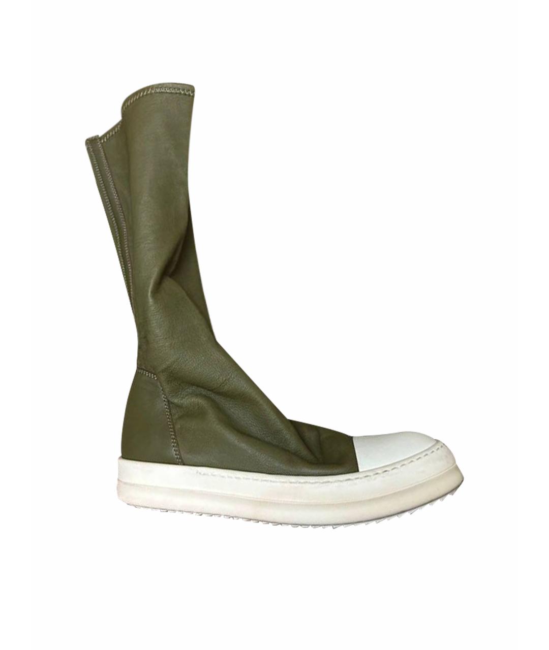 RICK OWENS Хаки кожаные ботфорты, фото 1