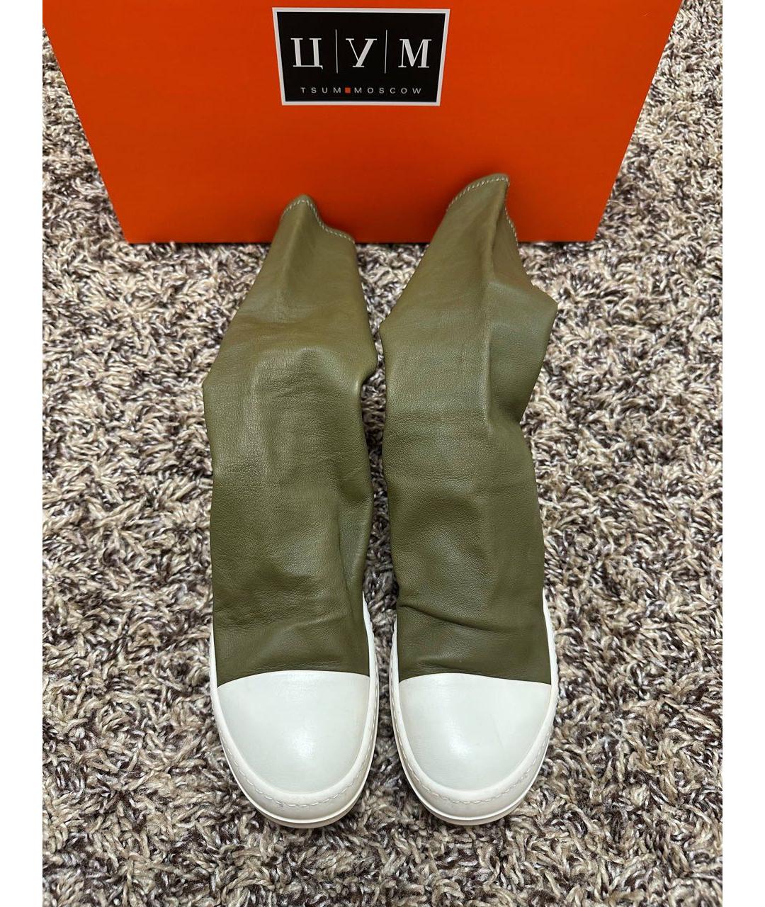 RICK OWENS Хаки кожаные ботфорты, фото 4