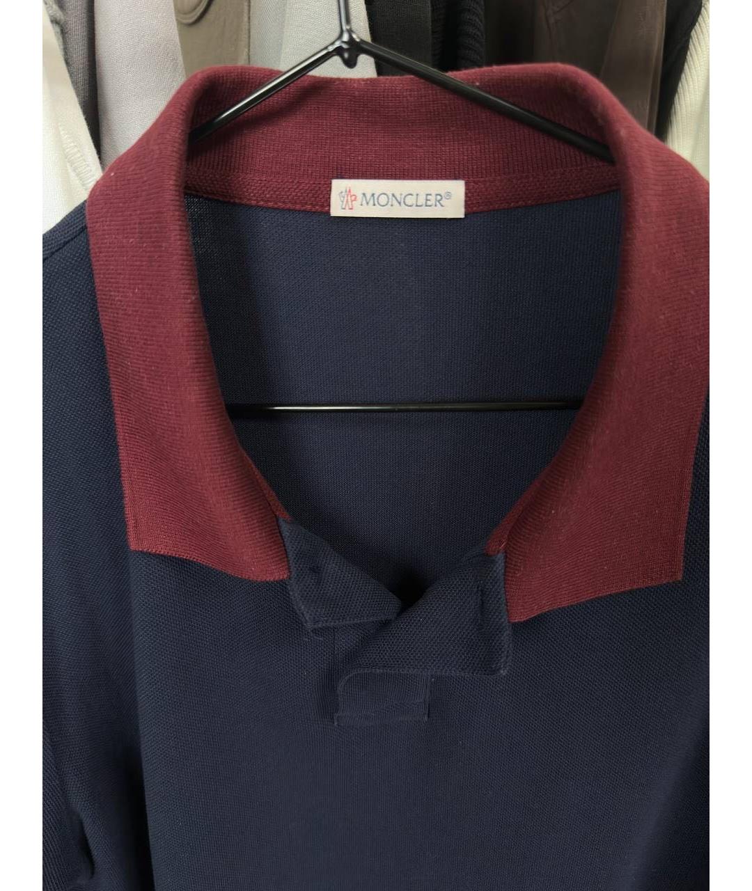 MONCLER Темно-синее хлопковое поло с коротким рукавом, фото 3