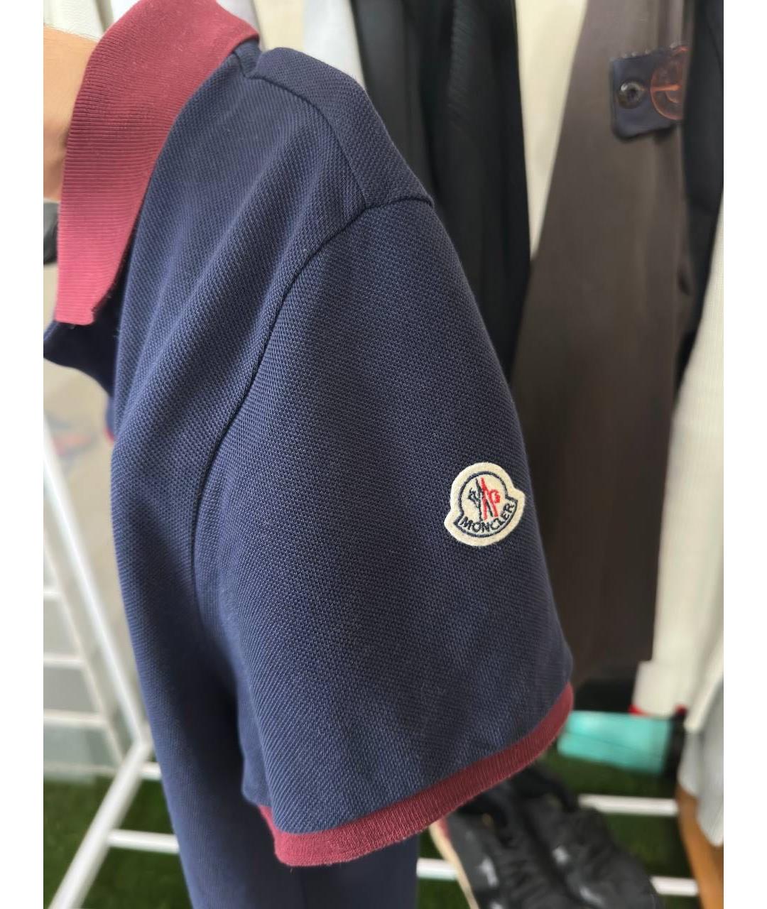 MONCLER Темно-синее хлопковое поло с коротким рукавом, фото 2