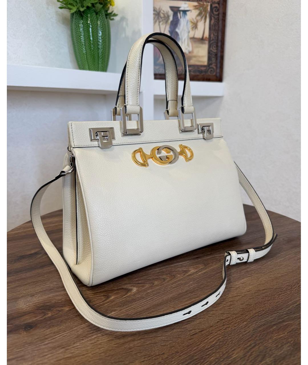 GUCCI Белая кожаная сумка тоут, фото 3
