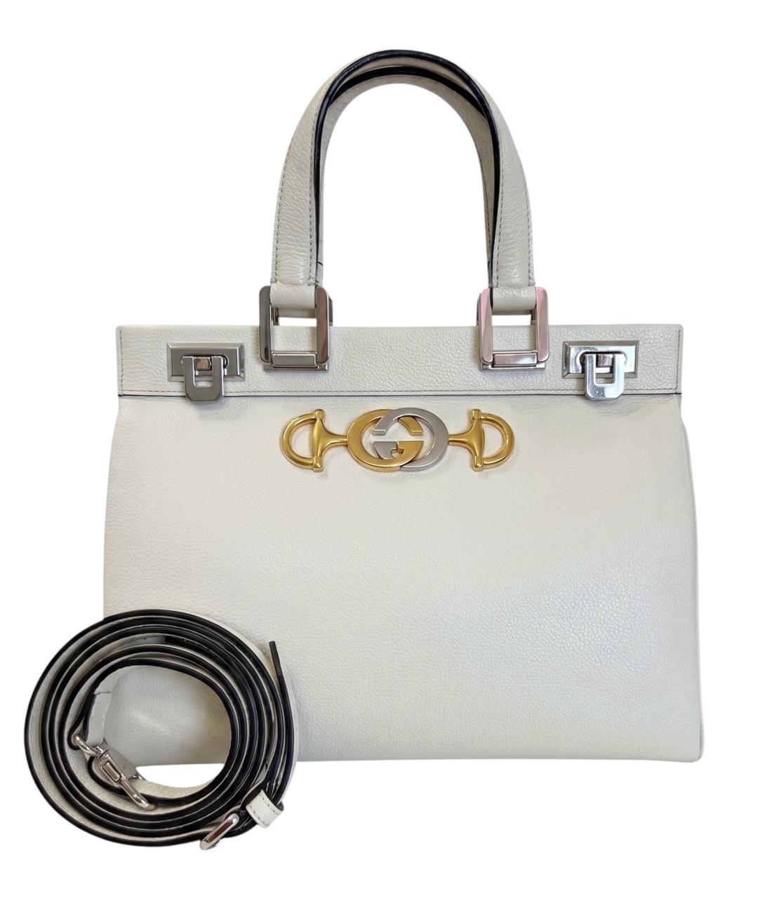 GUCCI Белая кожаная сумка тоут, фото 1