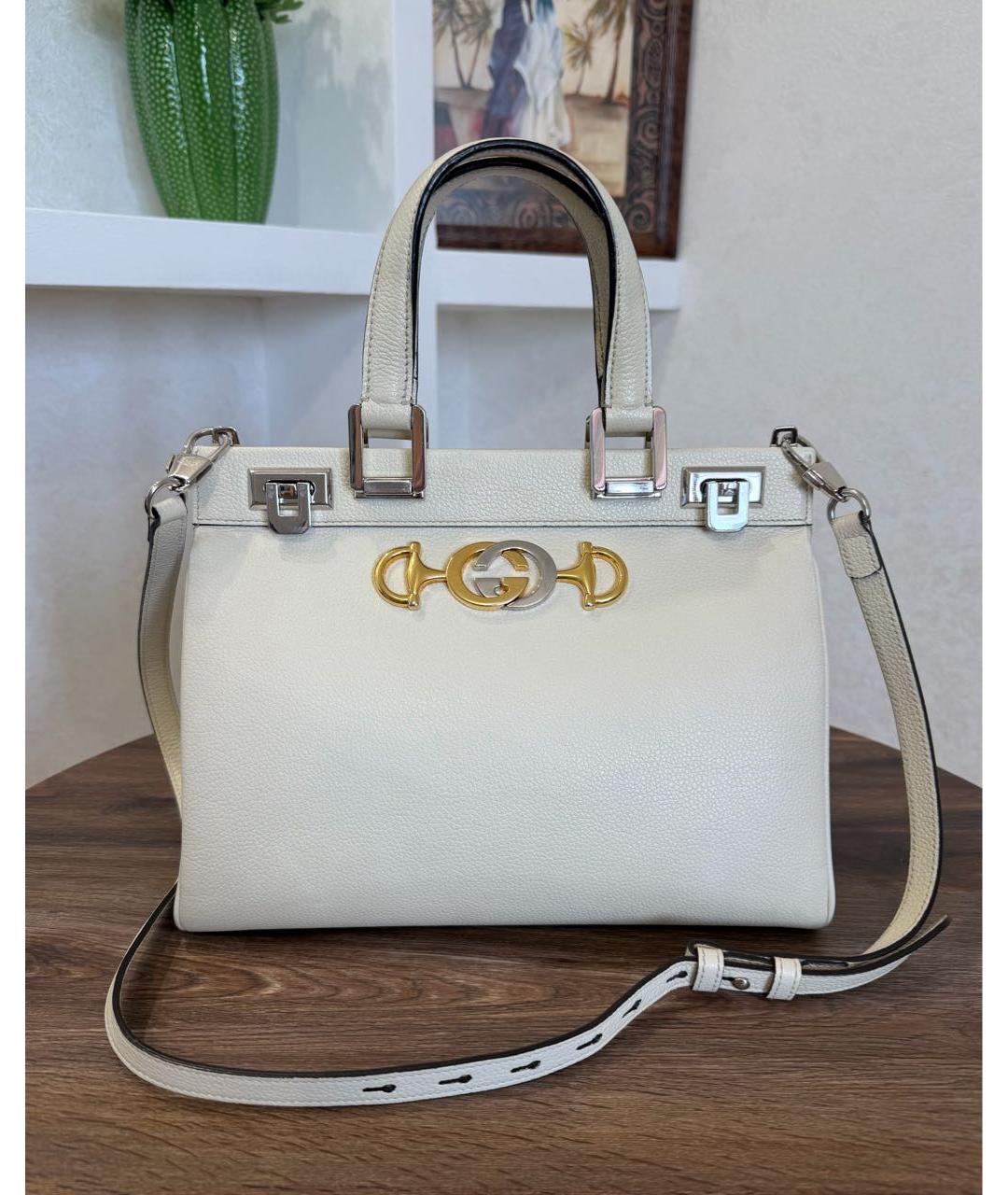 GUCCI Белая кожаная сумка тоут, фото 2