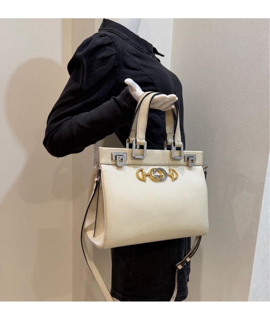 GUCCI Белая кожаная сумка тоут, фото 5