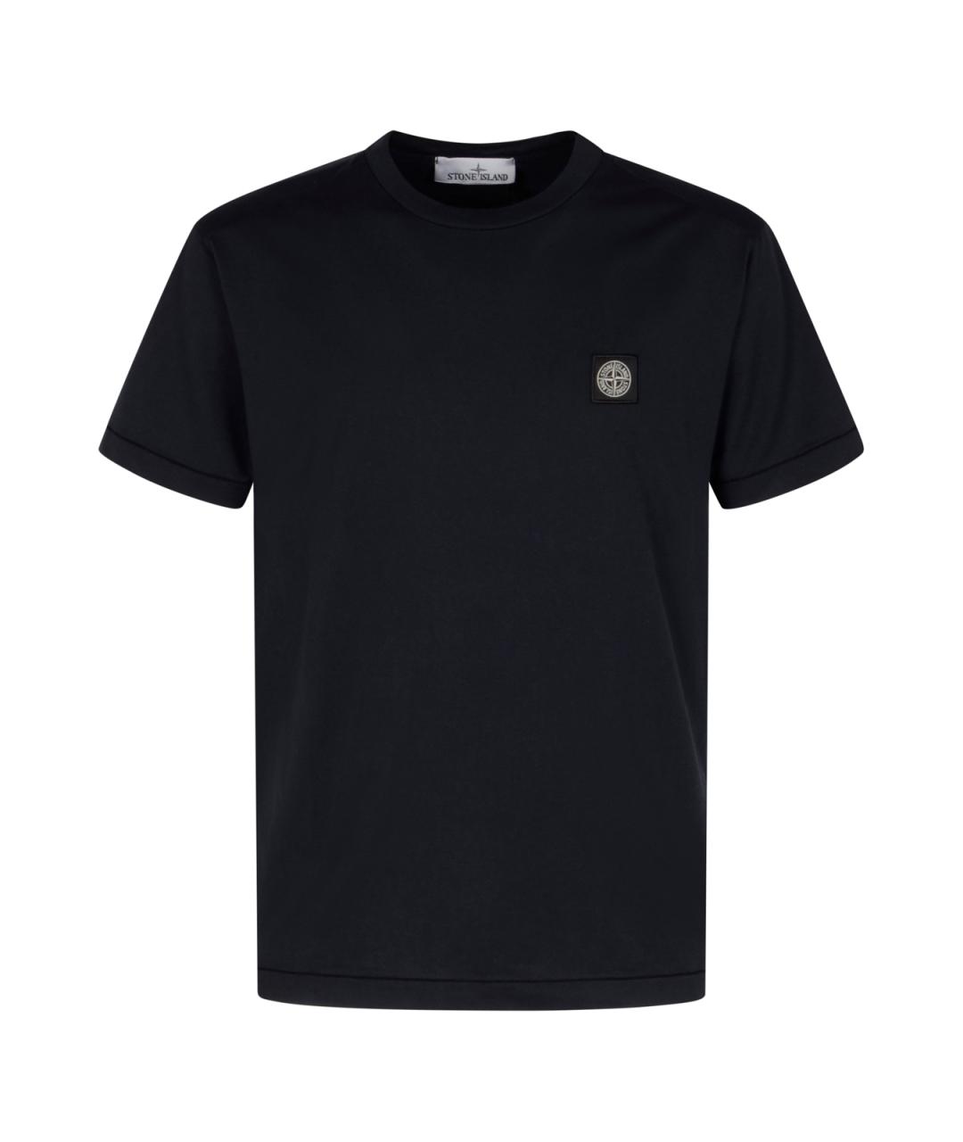 STONE ISLAND Темно-синяя хлопковая футболка, фото 2