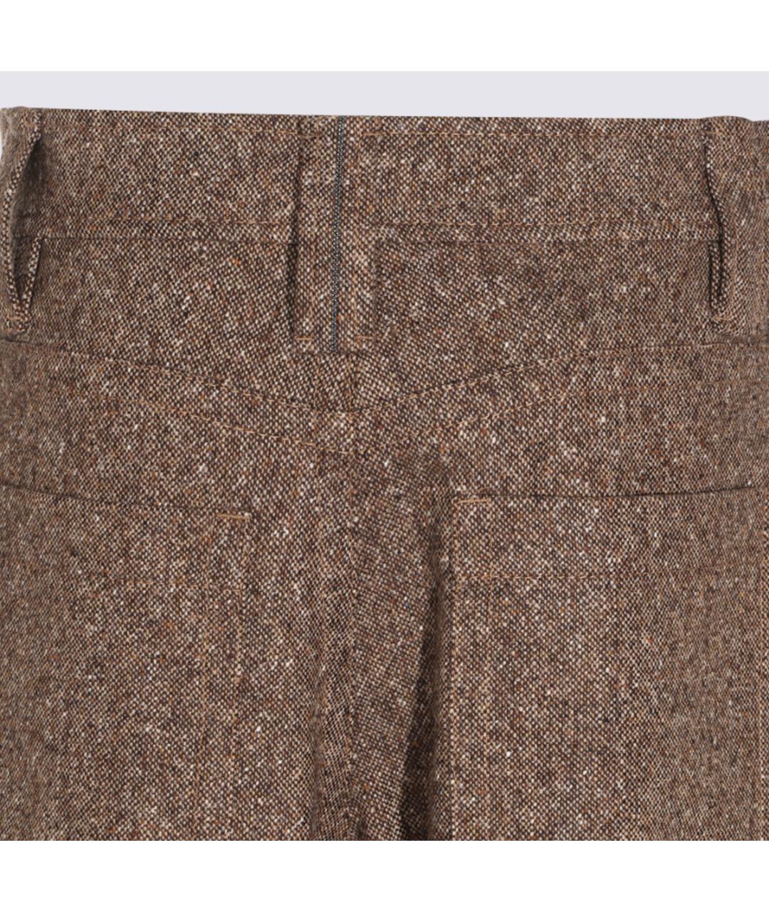 BRUNELLO CUCINELLI Коричневые шерстяные прямые брюки, фото 4