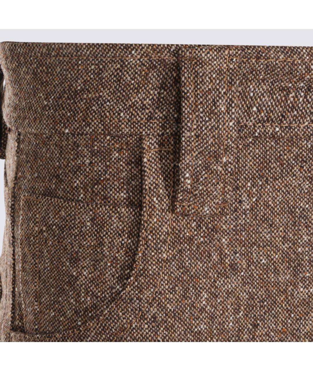 BRUNELLO CUCINELLI Коричневые шерстяные прямые брюки, фото 3