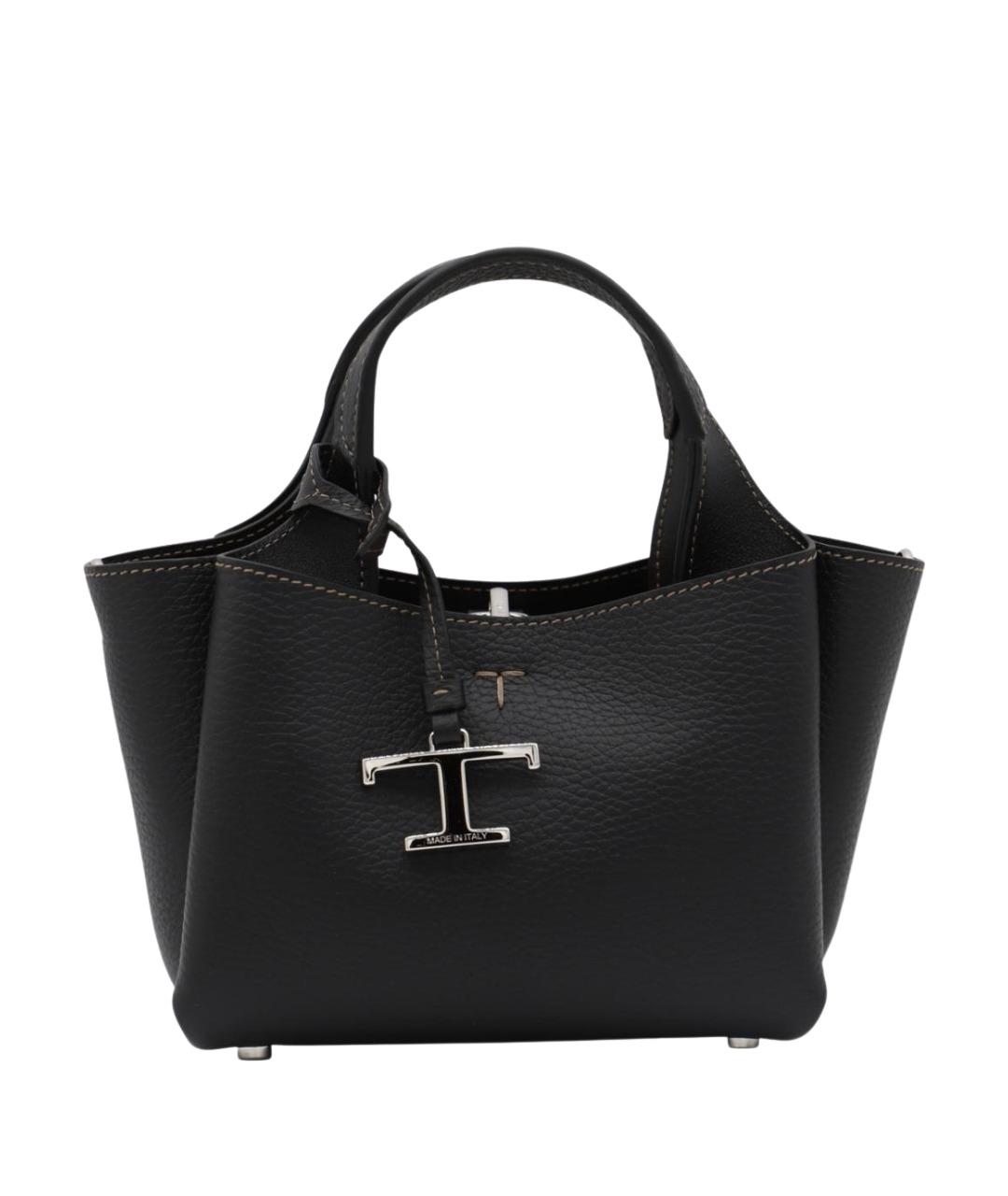 TOD'S Черная кожаная сумка тоут, фото 1
