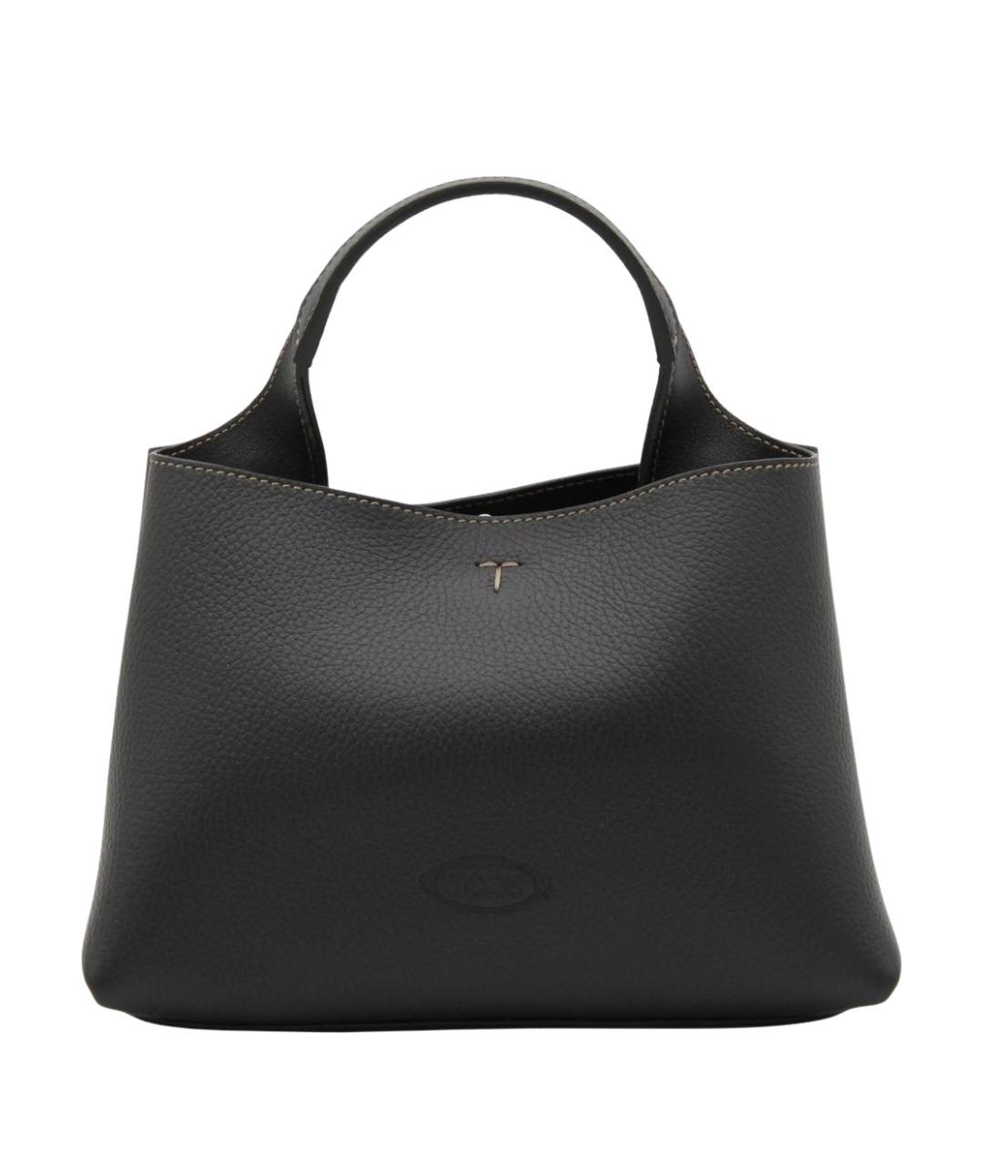 TOD'S Черная кожаная сумка тоут, фото 1
