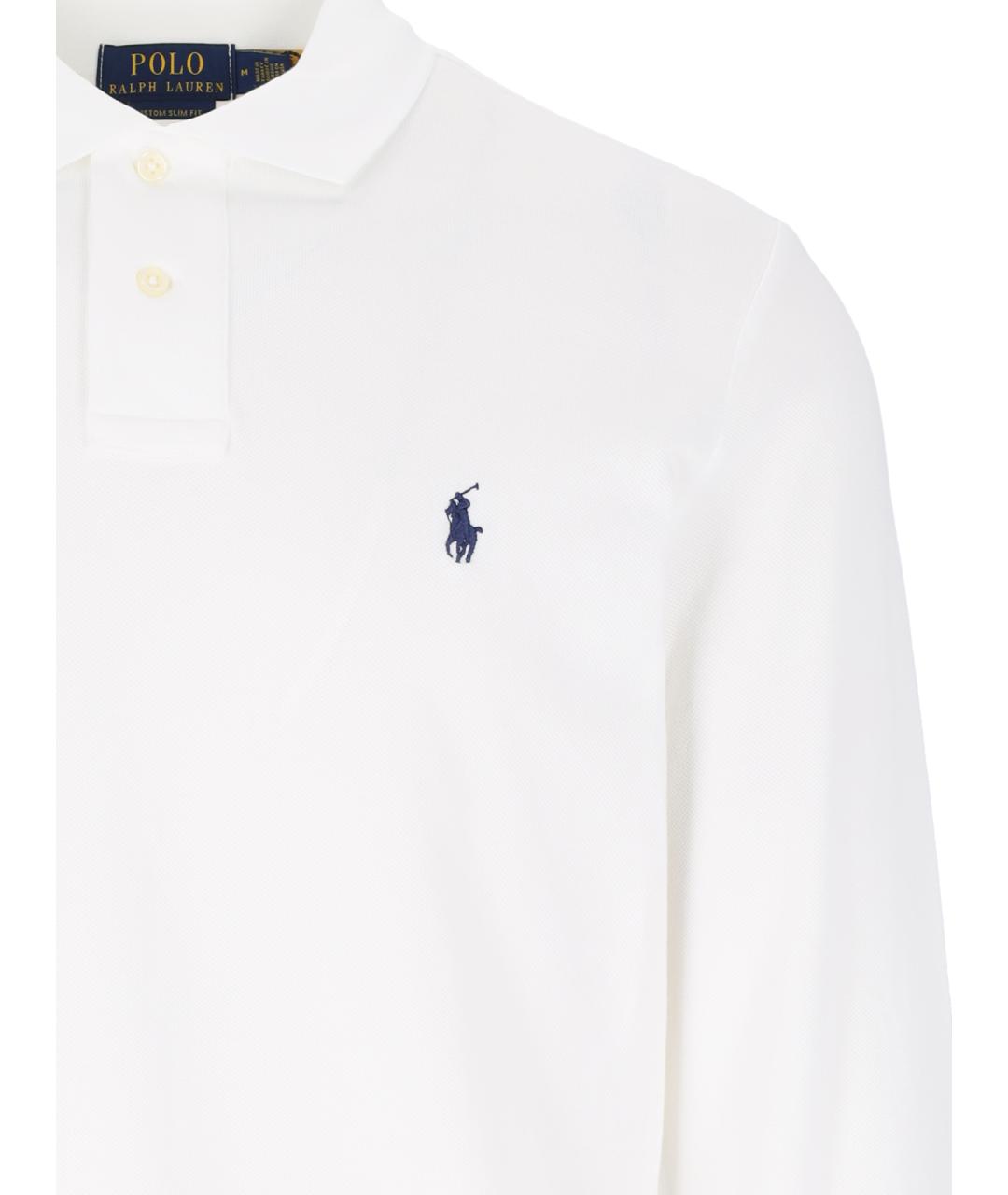 POLO RALPH LAUREN Белое хлопковое поло с длинным рукавом, фото 3