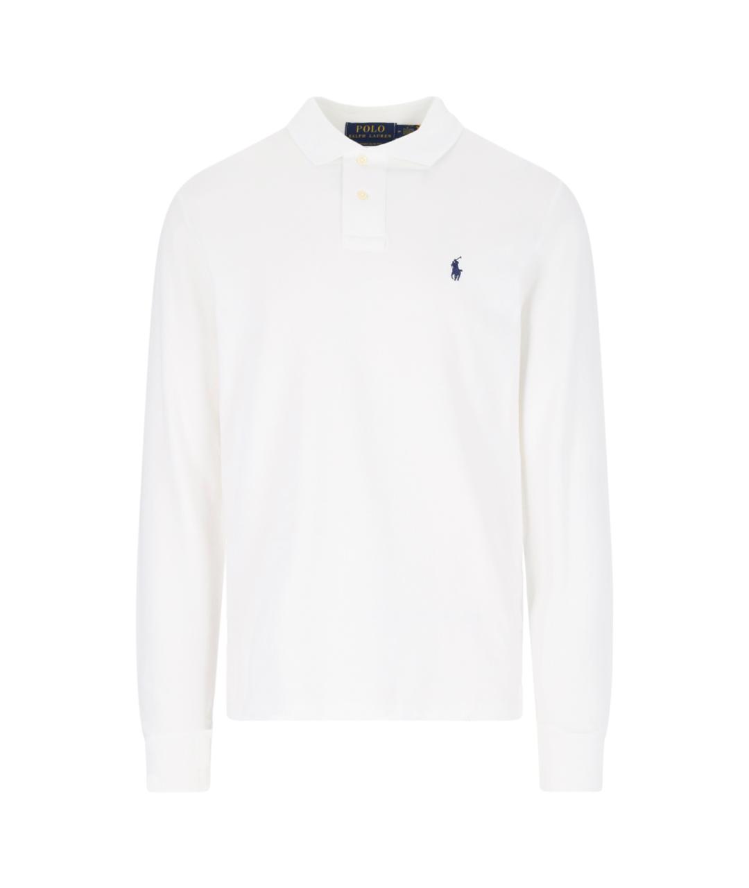 POLO RALPH LAUREN Белое хлопковое поло с длинным рукавом, фото 1