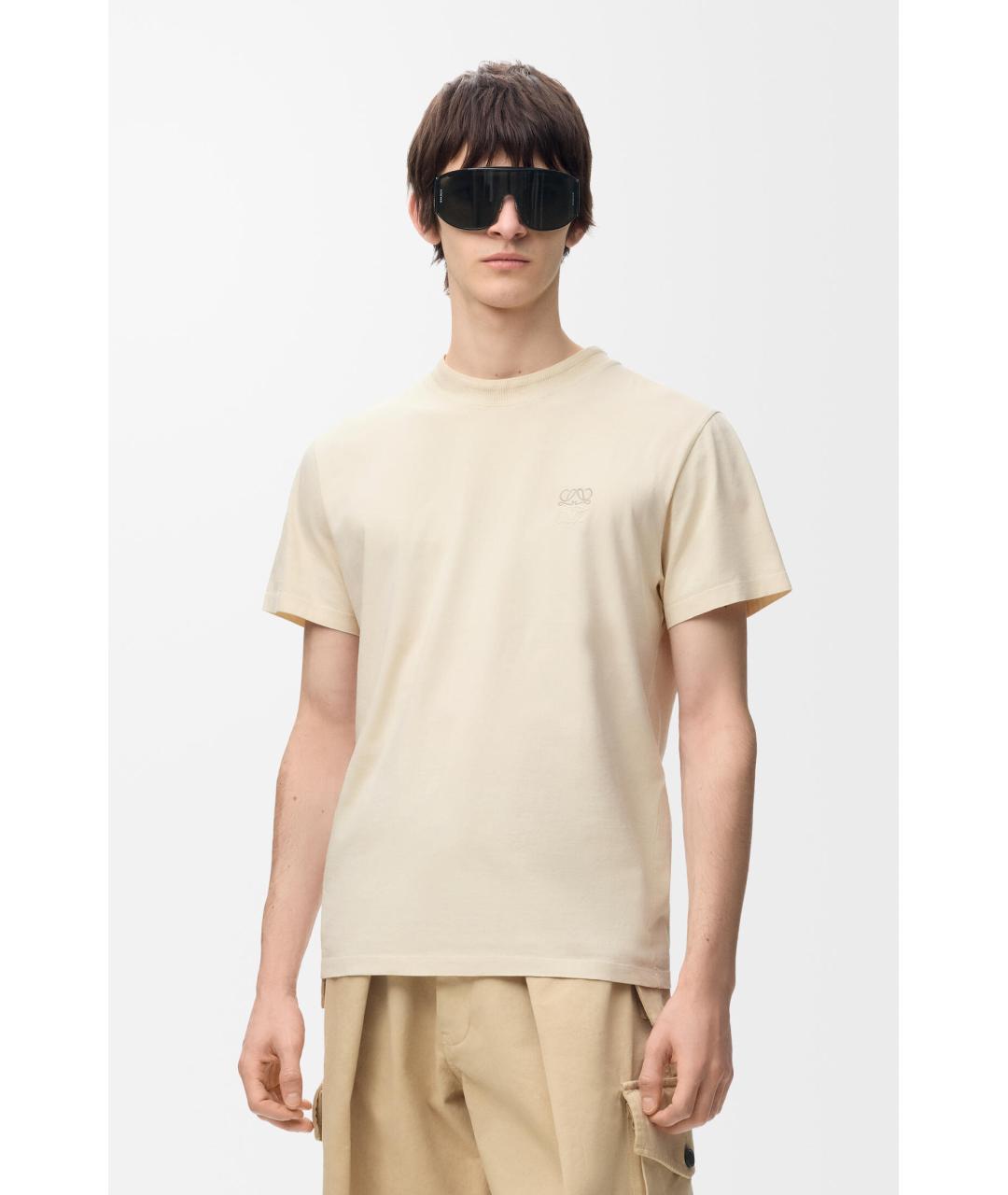 LOEWE Бежевая хлопковая футболка, фото 3