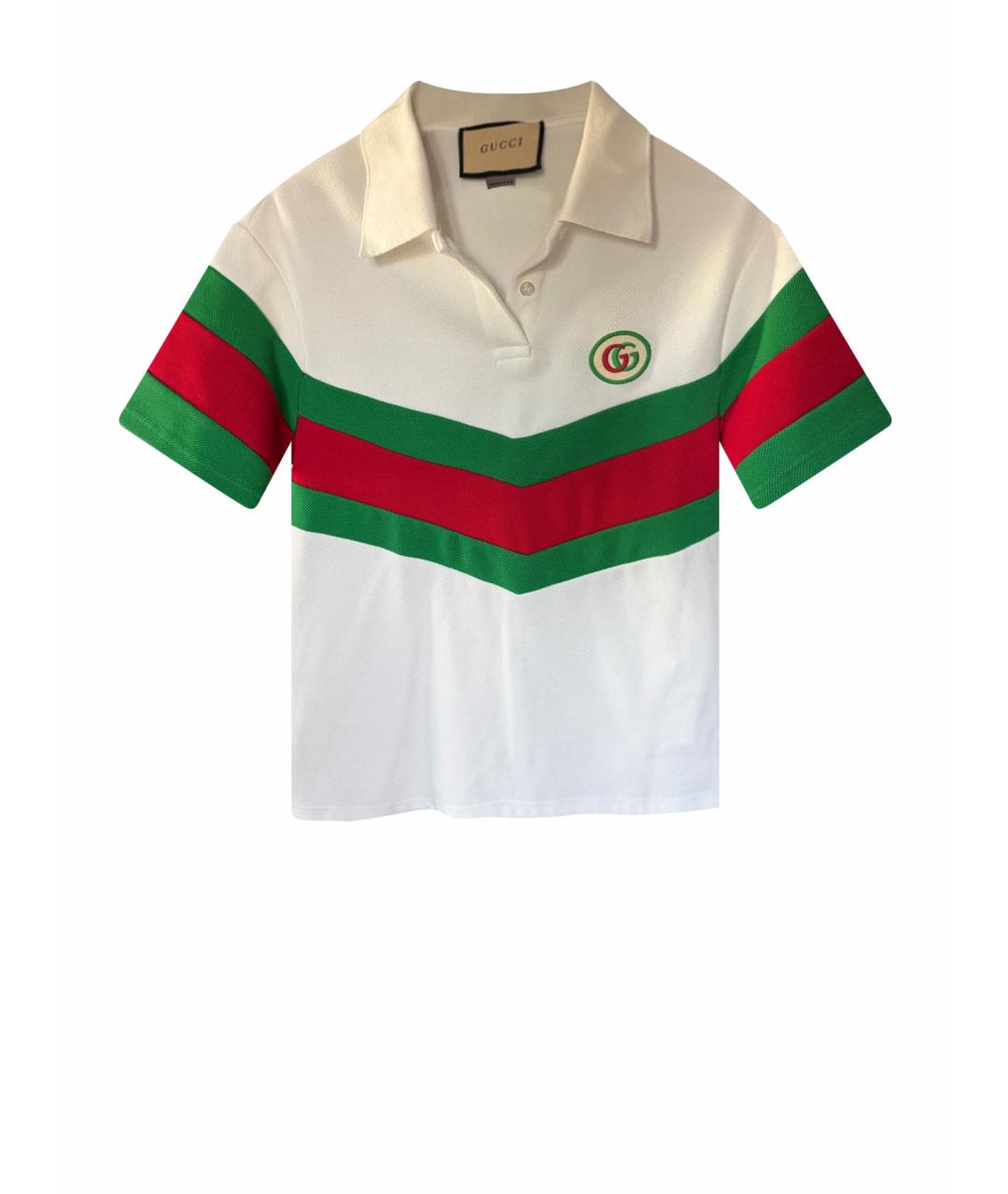 GUCCI Белое хлопко-полиэстеровое поло с коротким рукавом, фото 1