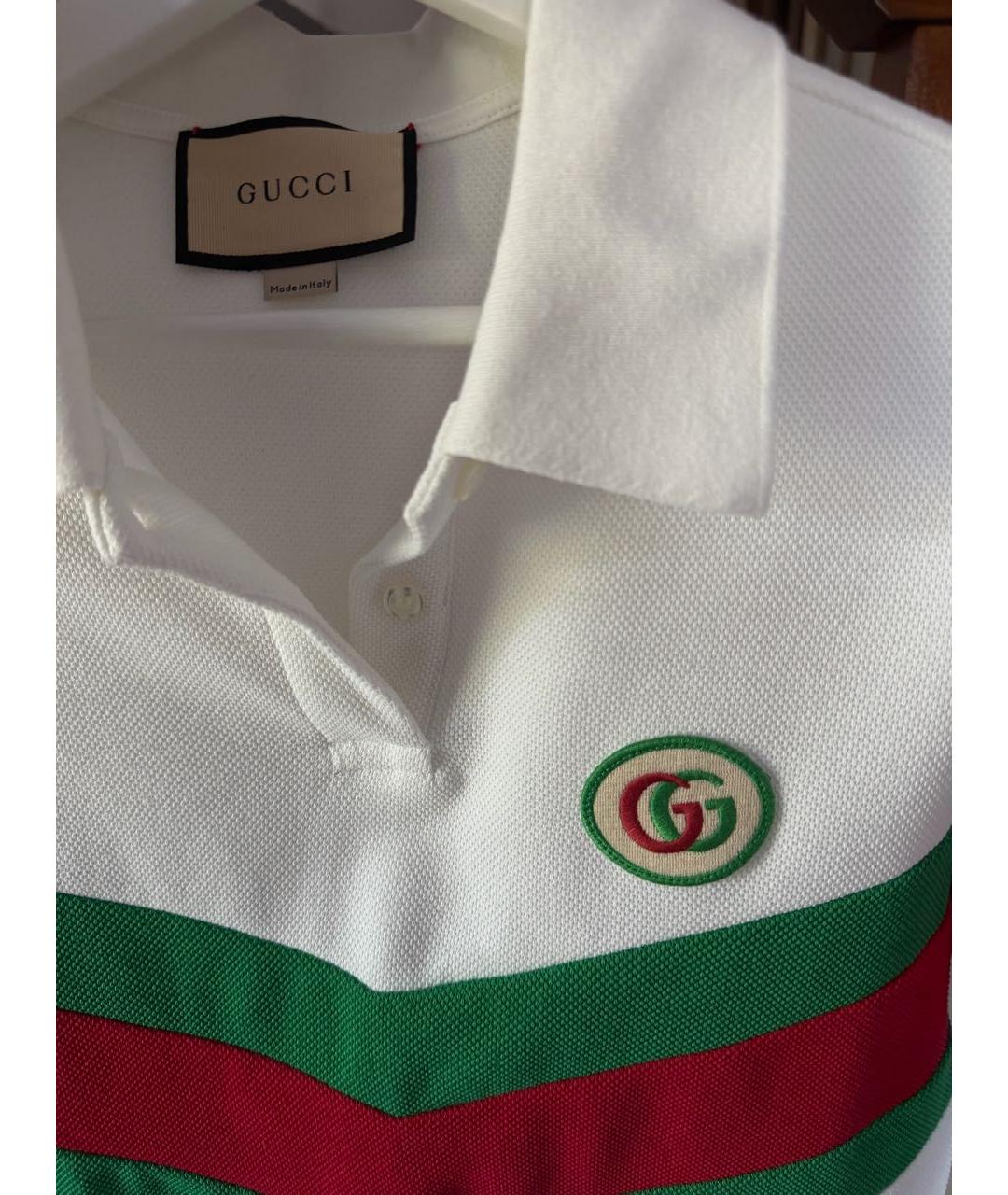 GUCCI Белое хлопко-полиэстеровое поло с коротким рукавом, фото 3