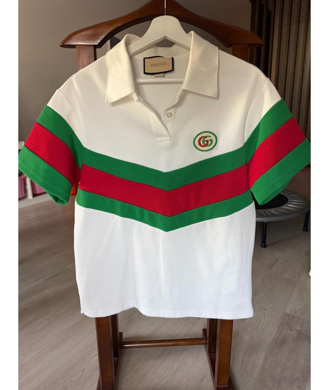 GUCCI Белое хлопко-полиэстеровое поло с коротким рукавом, фото 4
