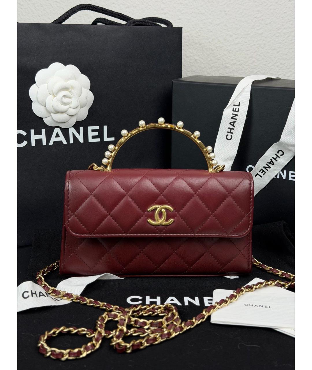 CHANEL Бордовая кожаная сумка с короткими ручками, фото 9