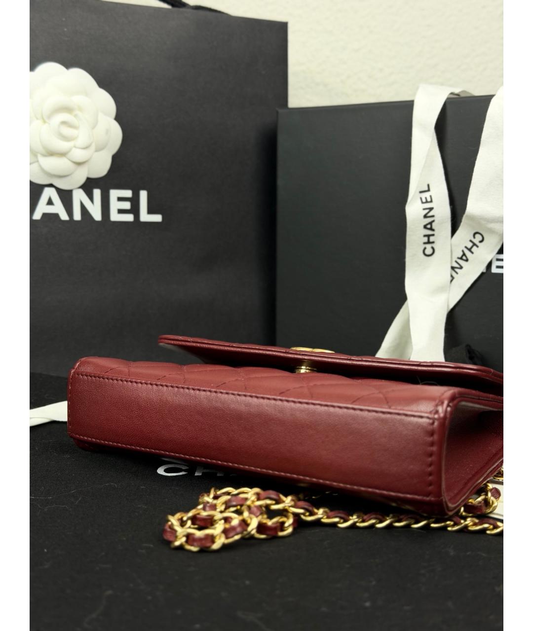 CHANEL Бордовая кожаная сумка с короткими ручками, фото 5