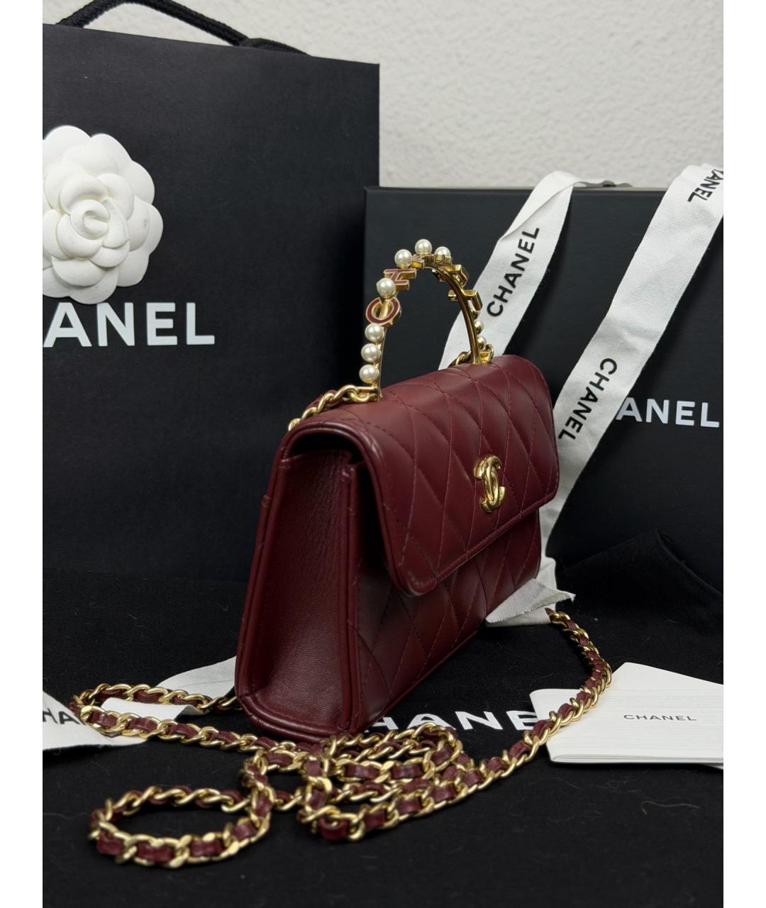 CHANEL Бордовая кожаная сумка с короткими ручками, фото 2
