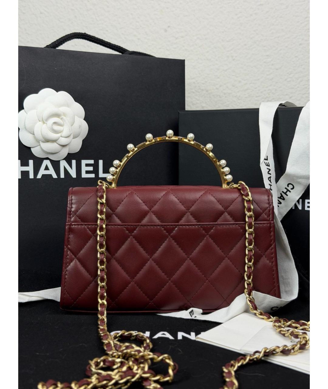CHANEL Бордовая кожаная сумка с короткими ручками, фото 4