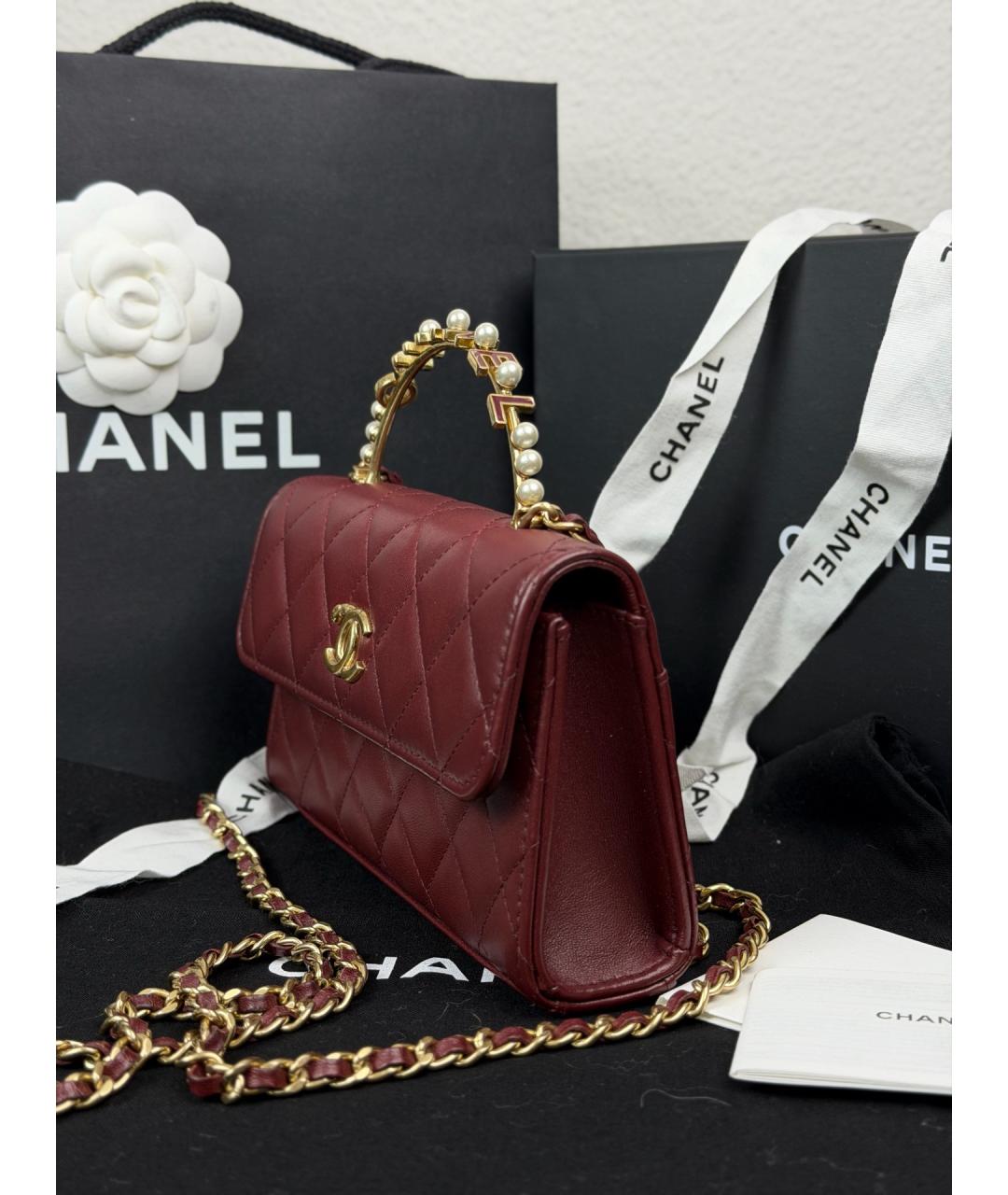 CHANEL Бордовая кожаная сумка с короткими ручками, фото 3