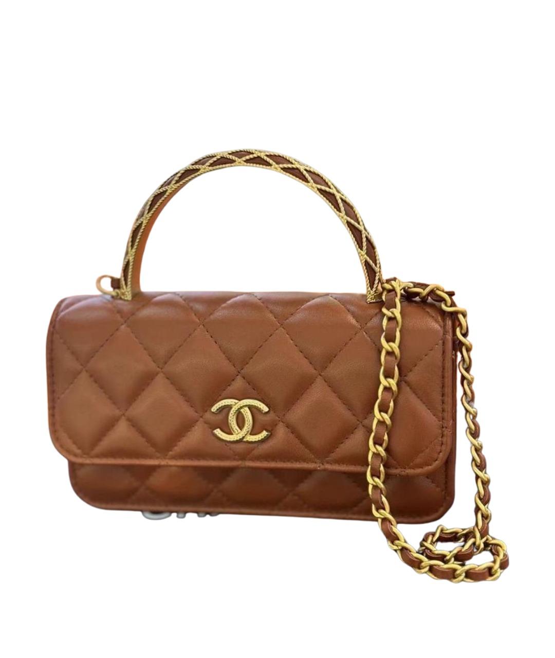 CHANEL Коричневая кожаная сумка с короткими ручками, фото 1