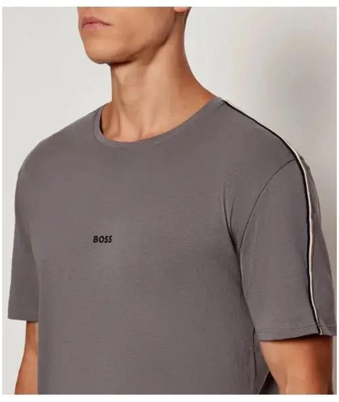 HUGO BOSS Серая хлопко-эластановая футболка, фото 4