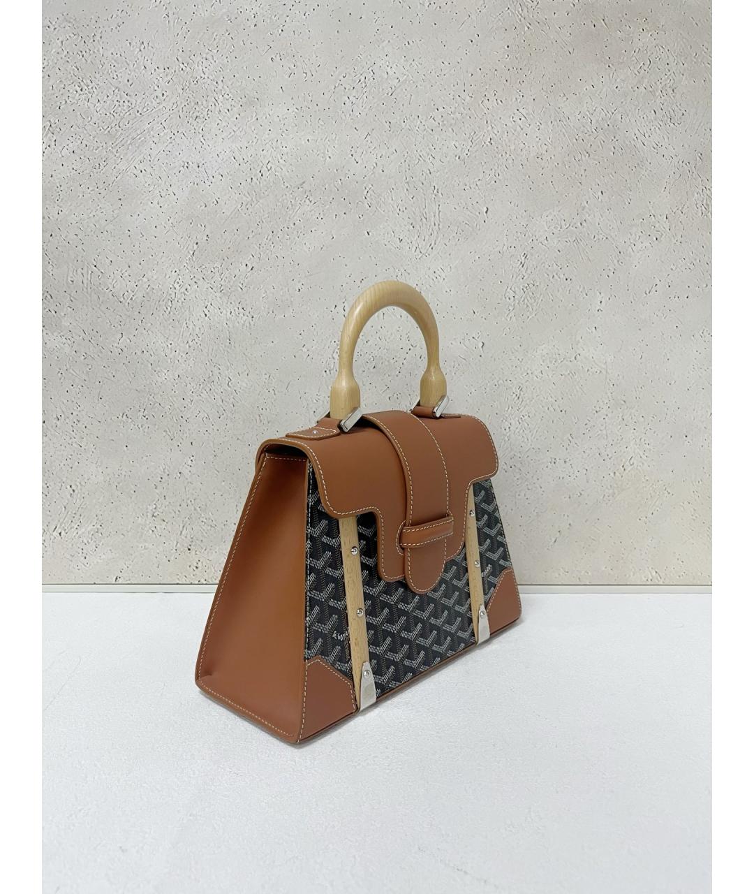 GOYARD Коричневая кожаная сумка с короткими ручками, фото 3