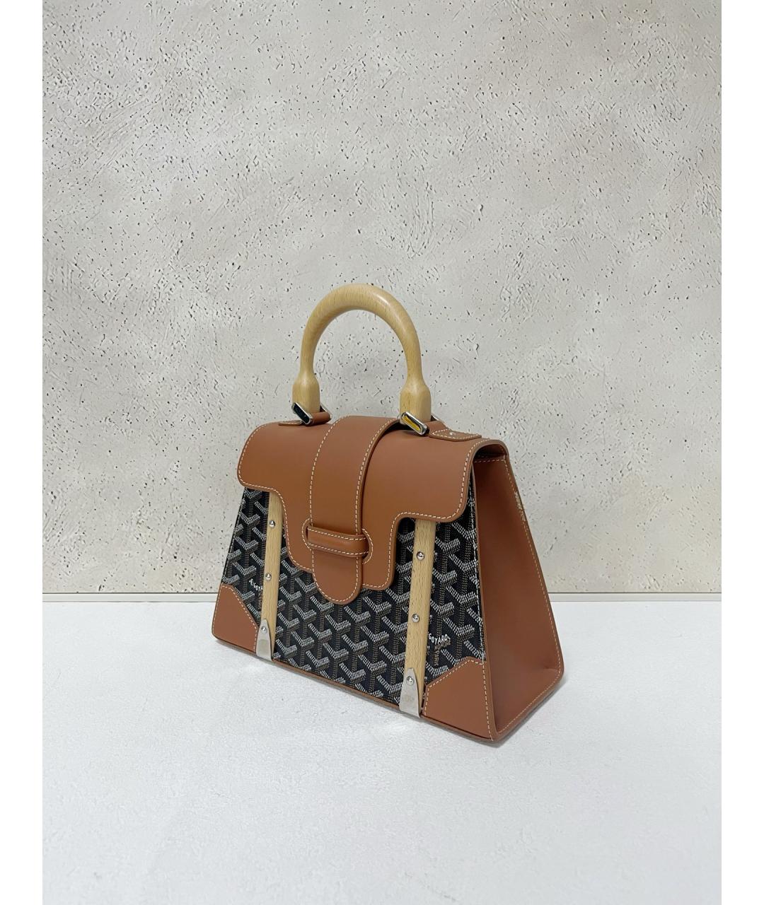 GOYARD Коричневая кожаная сумка с короткими ручками, фото 4