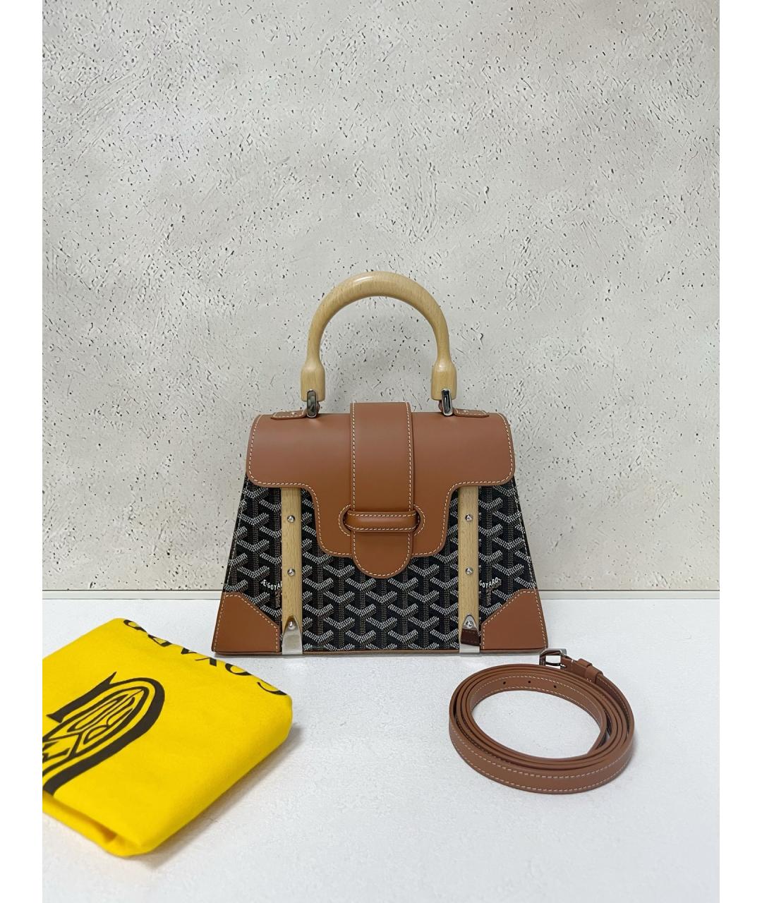 GOYARD Коричневая кожаная сумка с короткими ручками, фото 7