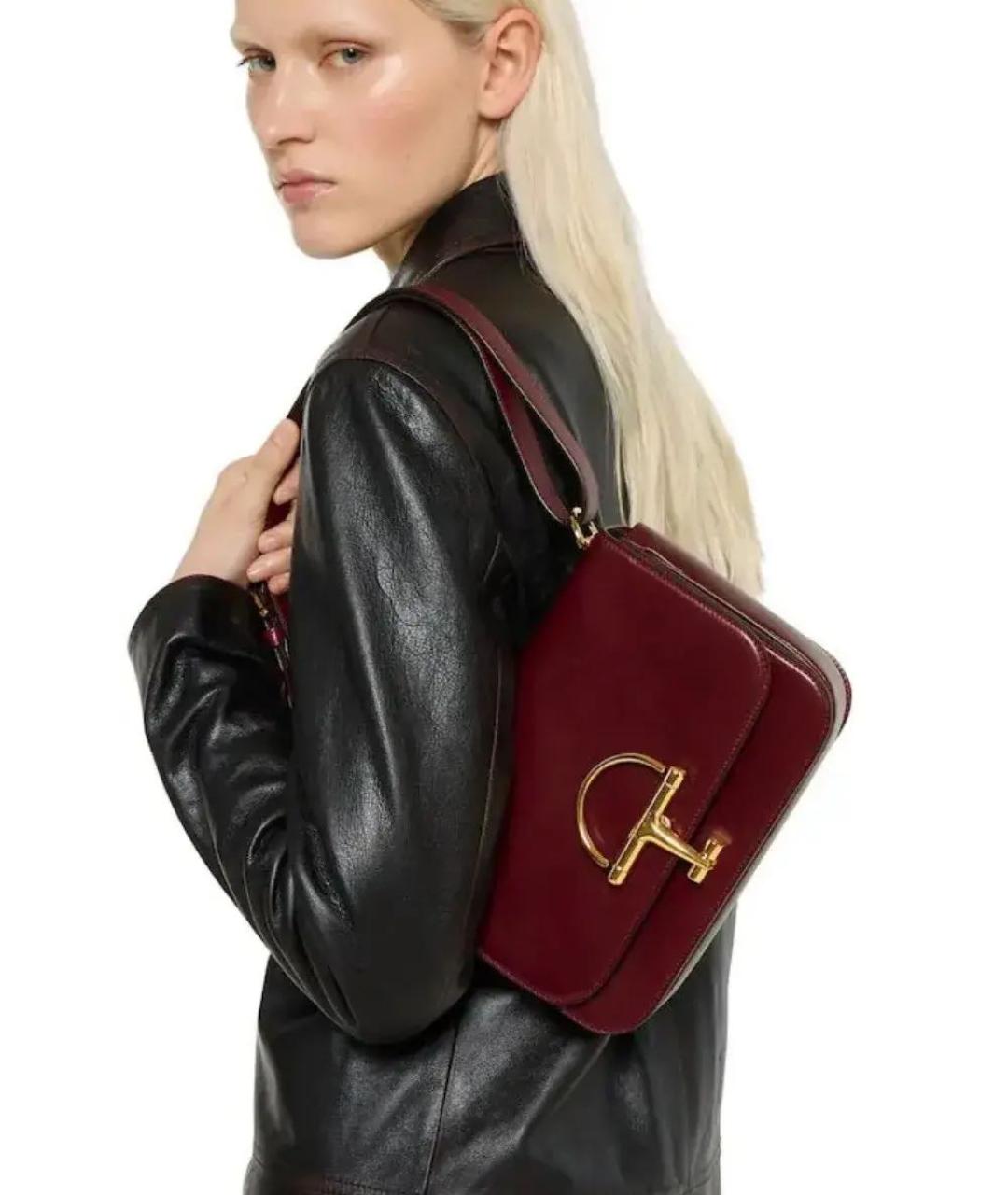 GUCCI Бордовая кожаная сумка через плечо, фото 4