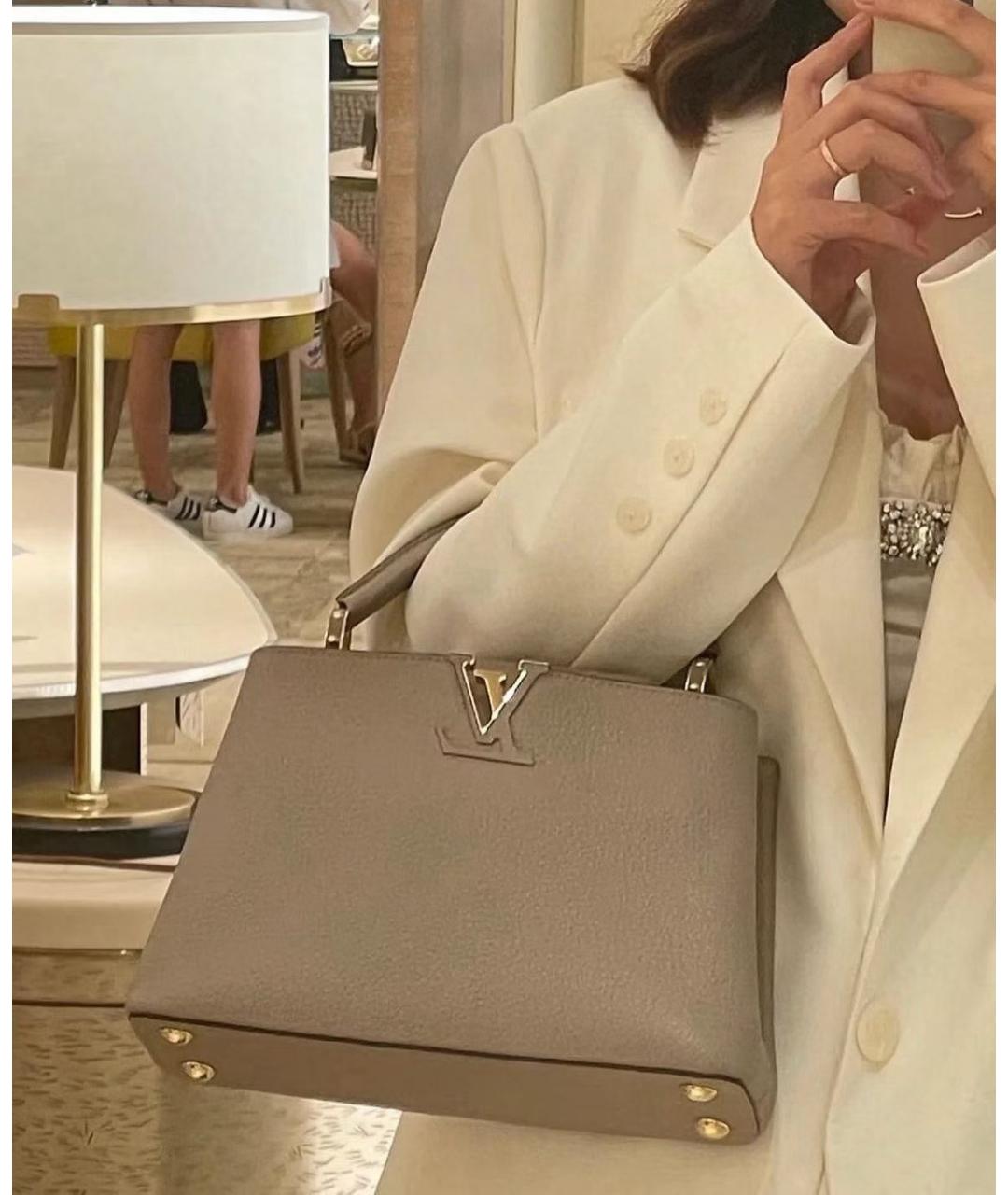 LOUIS VUITTON Серая кожаная сумка с короткими ручками, фото 6