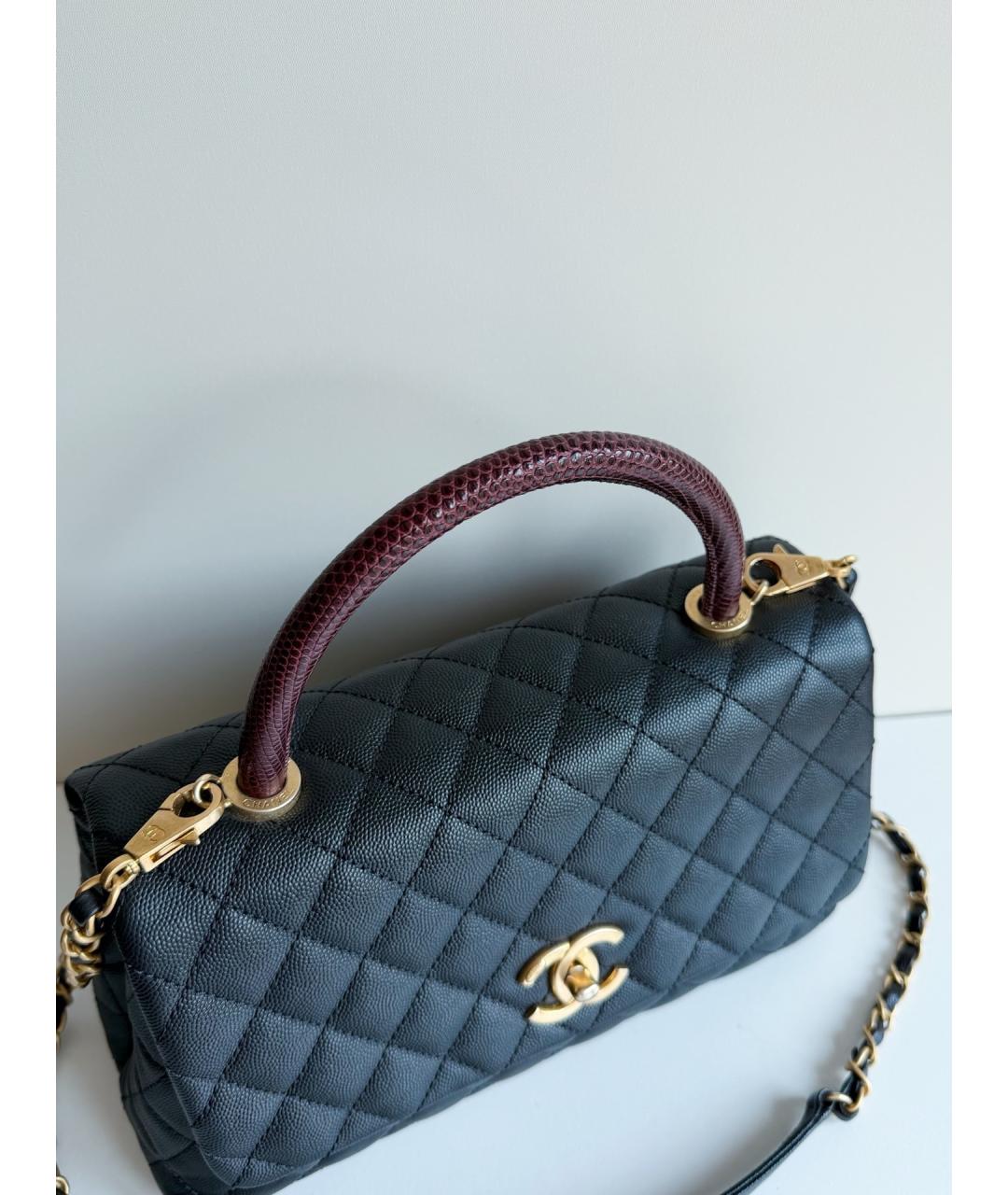 CHANEL Черная кожаная сумка с короткими ручками, фото 5