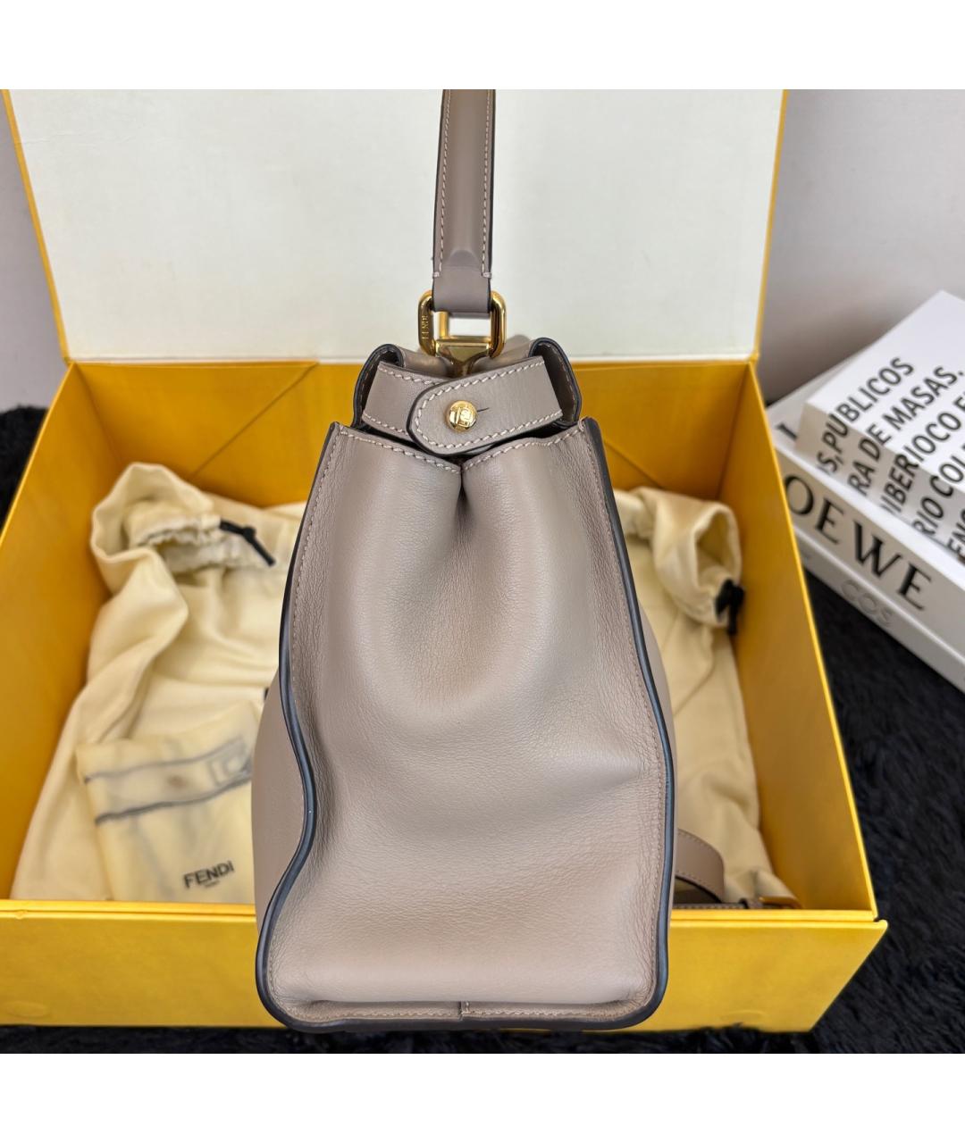 FENDI Серая кожаная сумка тоут, фото 3
