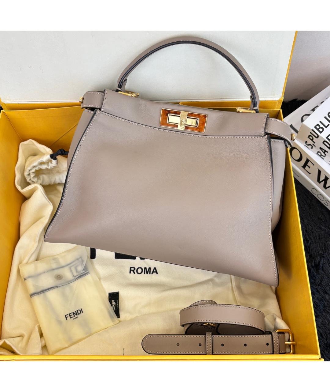 FENDI Серая кожаная сумка тоут, фото 9