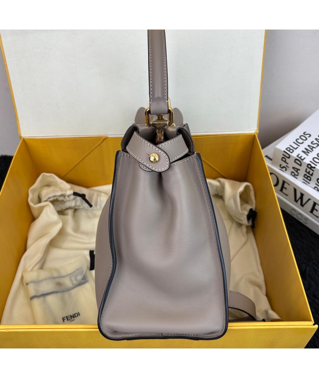 FENDI Серая кожаная сумка тоут, фото 4