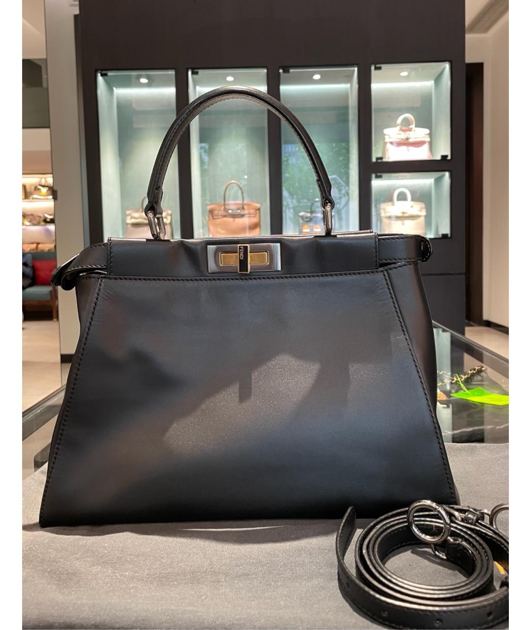 FENDI Черная кожаная сумка тоут, фото 9