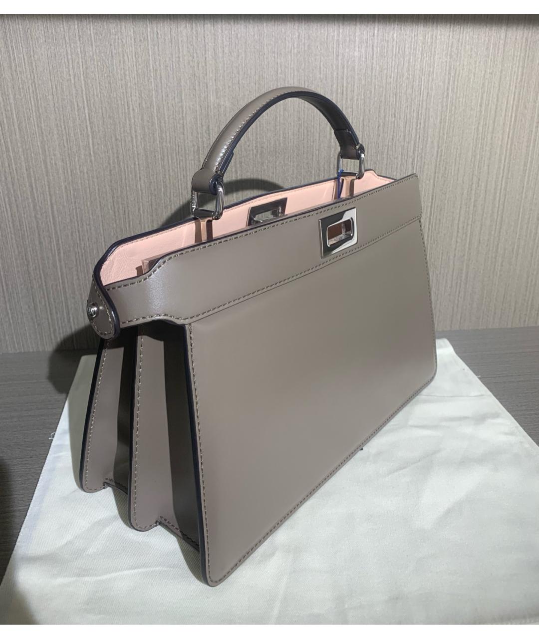 FENDI Серая кожаная сумка тоут, фото 5