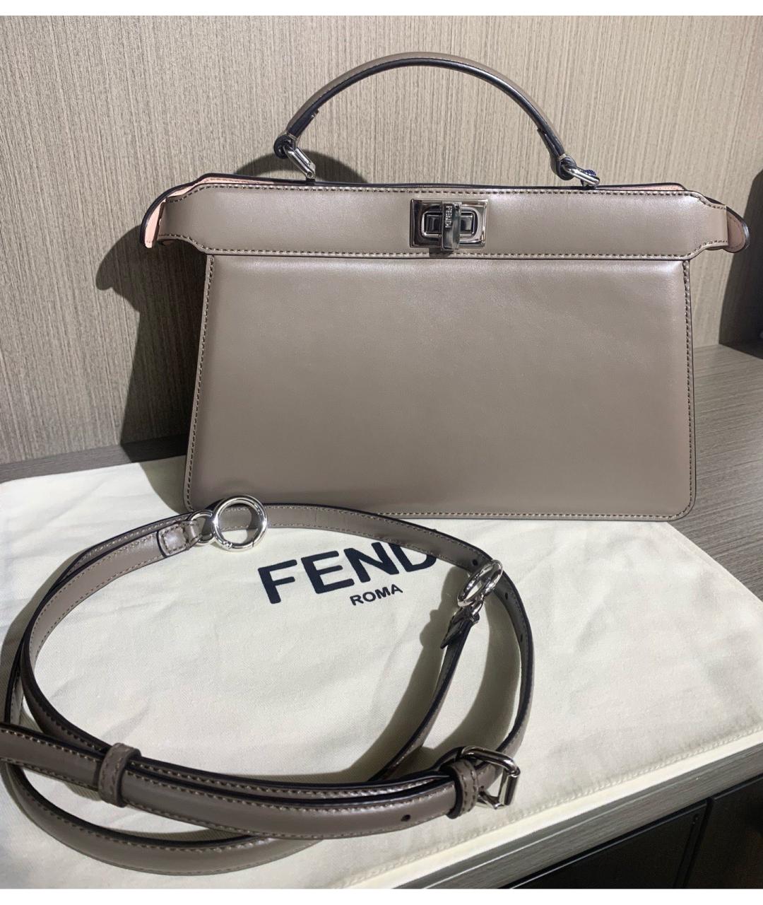 FENDI Серая кожаная сумка тоут, фото 9